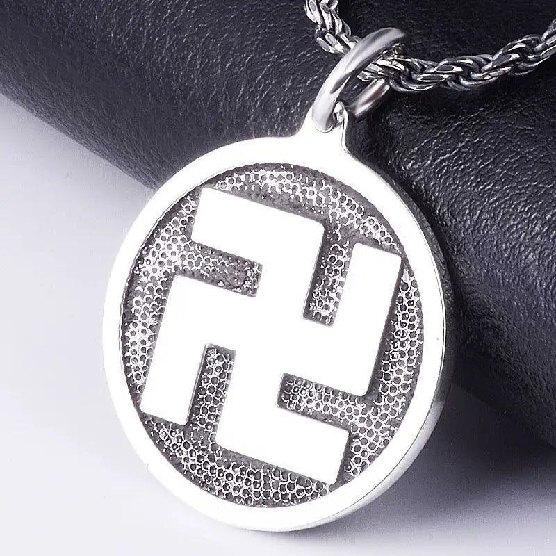 Sterling Silver Buddhist Swastika Pendant Six Sacred Mantras Necklace Round Zodiac Charm Unisex Spiritual Jewelry Lucky Charms